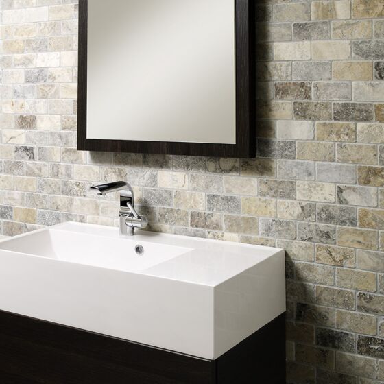Silver Grey Travertine Brick Mosaic 50x100mm